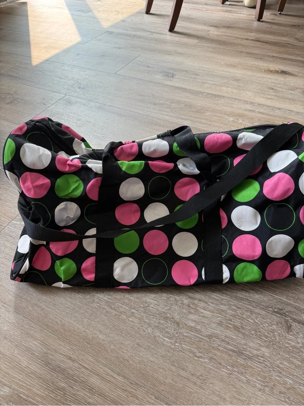 Polka Dot Travel Duffel Bag - Black with Pink, Green & White Dots